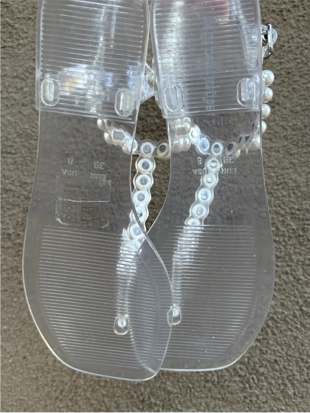 Jeffrey Campbell Pearlesque Clear Jelly Pearl Thong Sandals Size 8 Y2K Chic - Picture 8 of 14